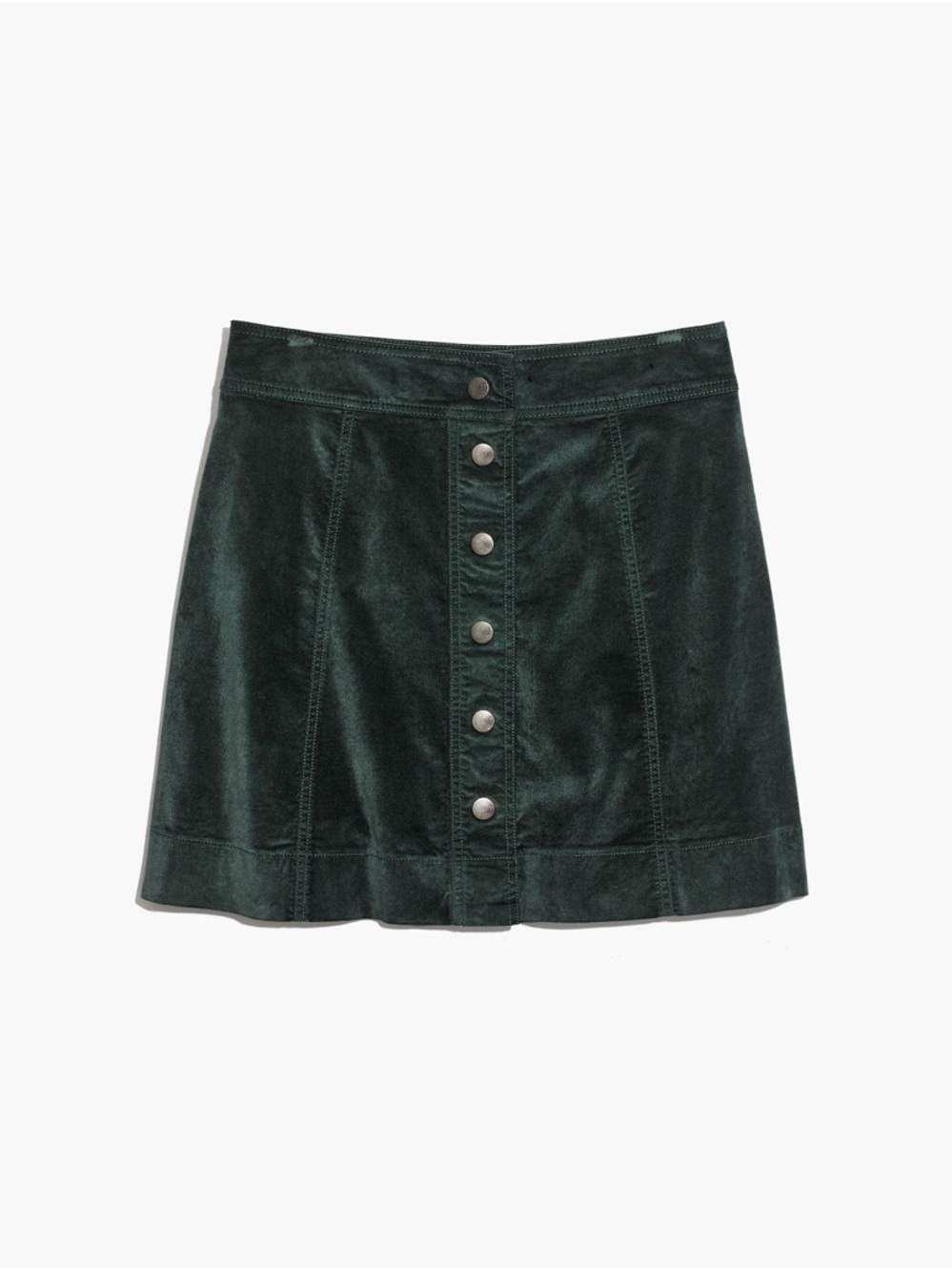 Madewell Velveteen A-Line Mini Skirt Button-Front Edition Smoky Spruce Sz 0